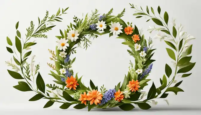 a wreath of flowers and leaves encircling a cremation urn