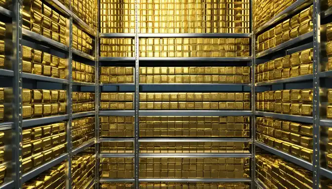 Gold bars in a warehouse