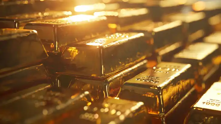 Gold bars in a stack.
