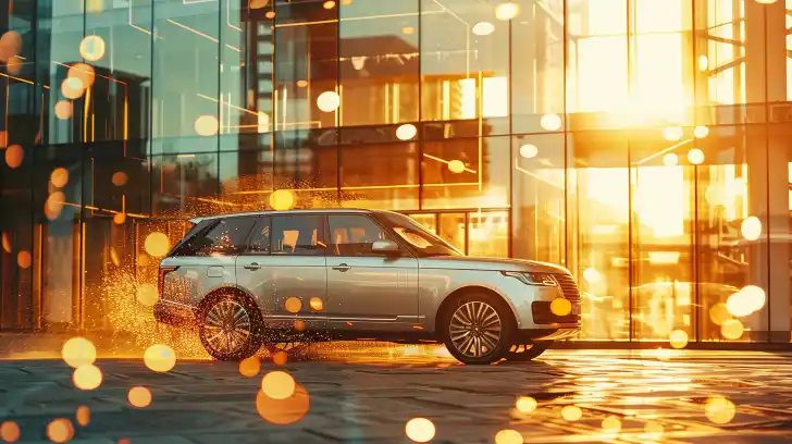 Luxury SUV parked in front of building