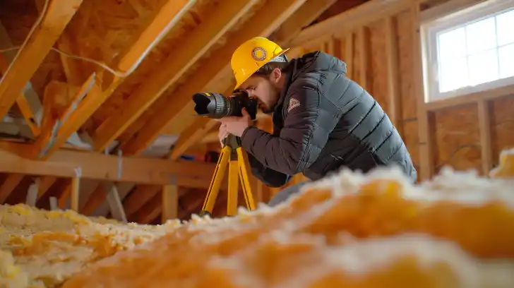 Man uses camera to observe heat leaks in attic