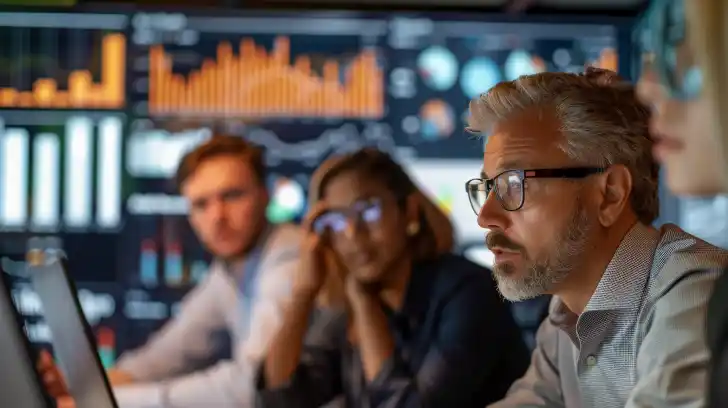 Market traders observing trends on their computers.