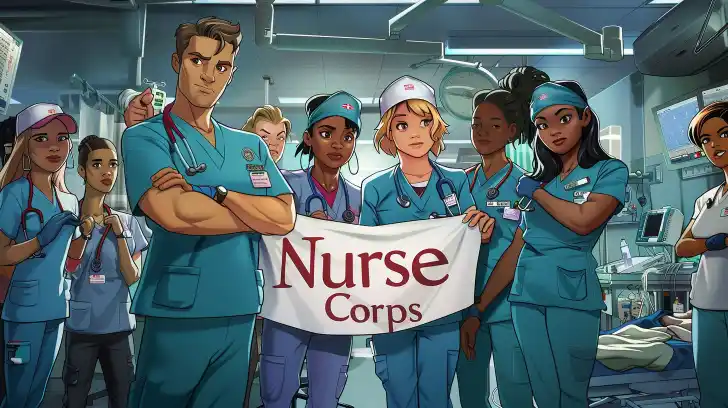 graphic of nurses holding banner for the nurse corps