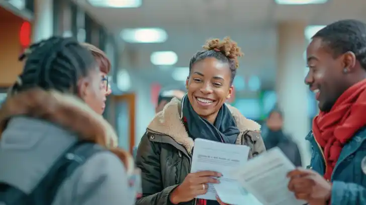 People happy at the bank.