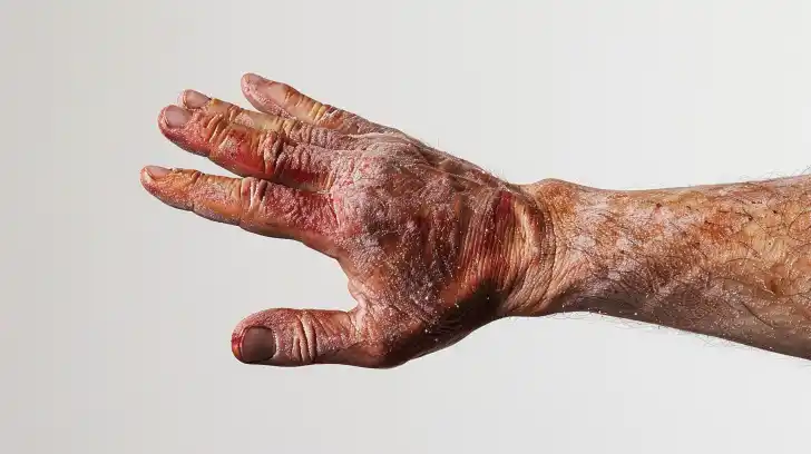 illustration of hand with plaque psoriasis symptoms