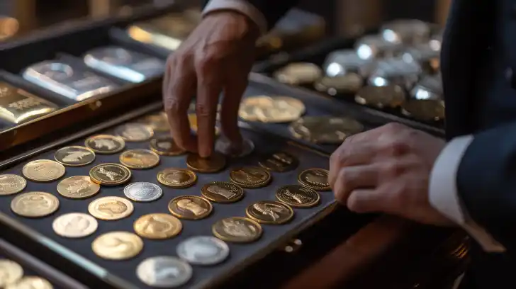 Gold coins on a tray