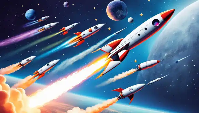 rockets flying through space illustration