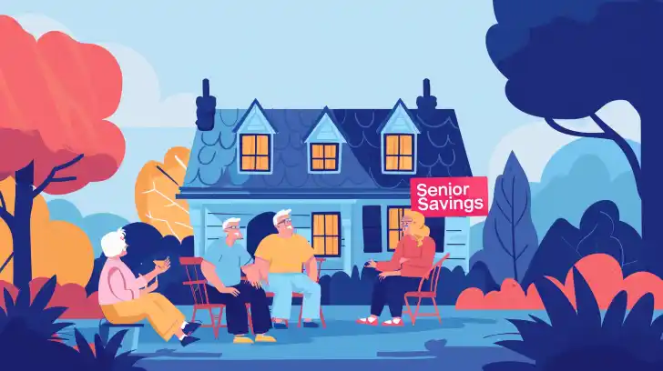 Graphic showing seniors enjoying roof savings.