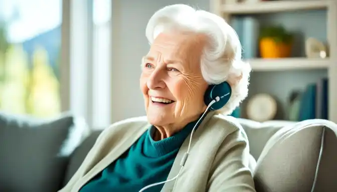Senior woman wearing headphones
