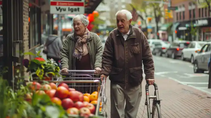 Senior couple shopping on a street market.