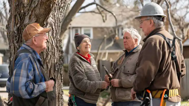 Seniors discussing tree trimming