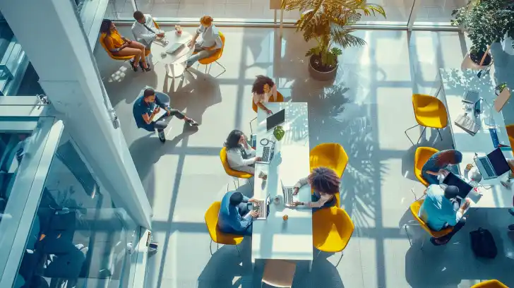 View of an office meeting room from above.