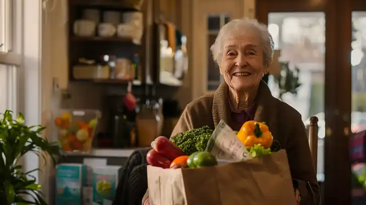 Elderly woman with a bag of groceries