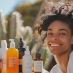 woman with hair products for hair restoration