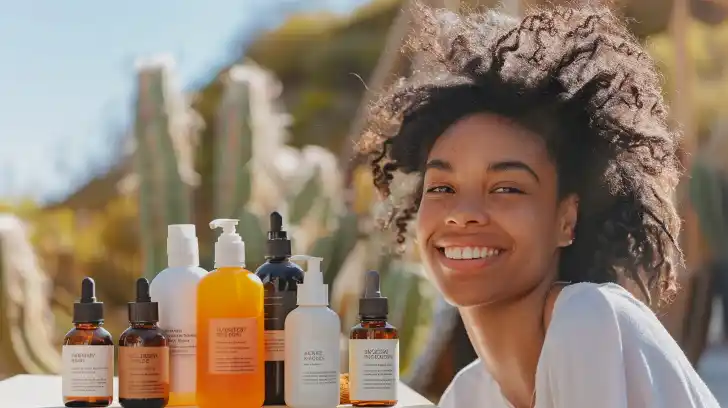 woman with hair products for hair restoration